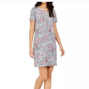 TOMMY HILFIGER | LACE UP T-SHIRT TENNIS DRESS MINI  FLORAL GINGHAM SIZE …